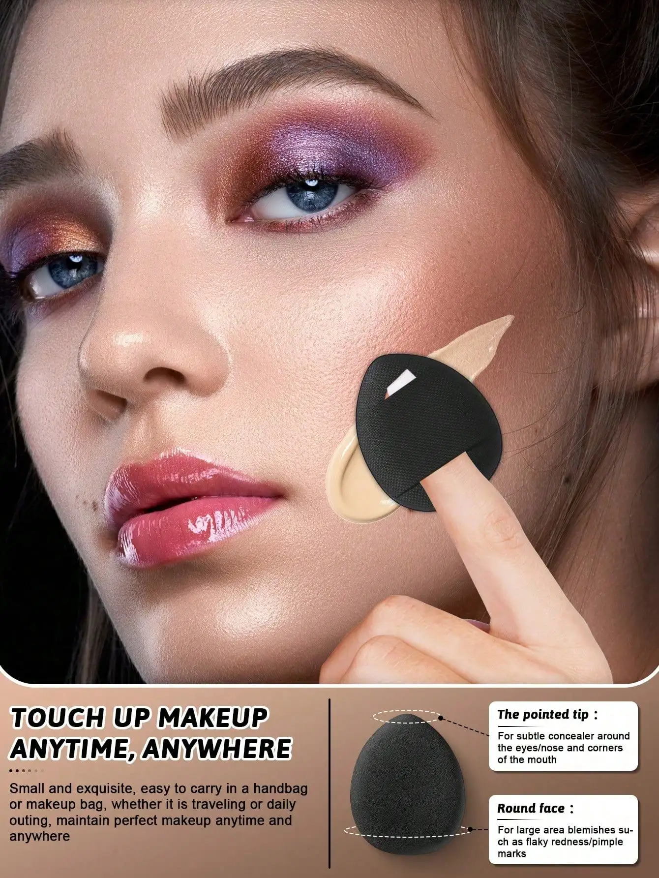 Sortierte schwarze Make-up-Puderquasten, dreieckige Fingerband-Puderquasten & tropfenförmige Schönheitsschwämme, Nass-Trocken-Kosmetikset – Detail 8