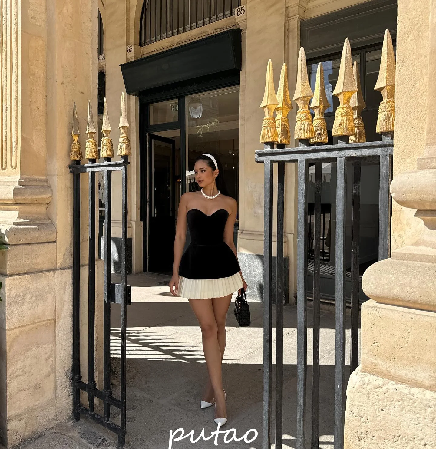 Putao-Mini robe de cocktail en velours noir et blanc, corset à lacets dans le dos, robe formelle de célébrité, robes de soirée courtes, ligne A
