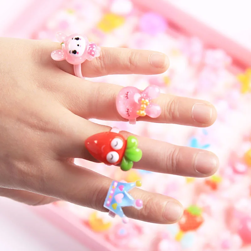 Children's Ring Girls Princess Toys Cute Jewellery Items Girls Baby Cartoon Plastic Ring Finger Ring Toys Shower Party Supplies