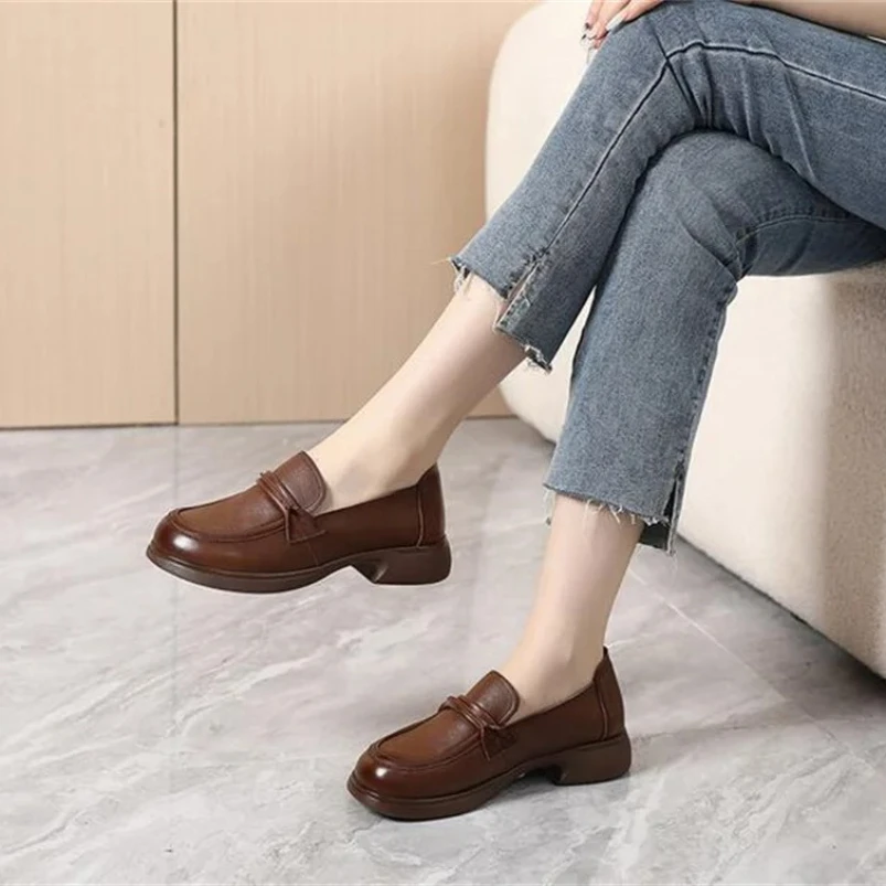 

202, весенне-осенние удобные универсальные лоферы на плоской подошве, женская модная элегантная обувь из натуральной кожи черного цвета