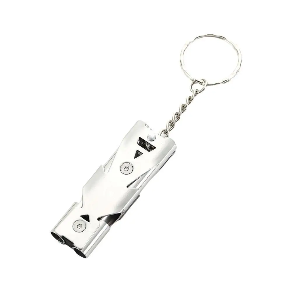 Outdoor EDC Survival Whistle High Decibel Double Pipe Alloy Tool Cheerleading Emergency Multi Stainless Keychain Whistle St A2S8