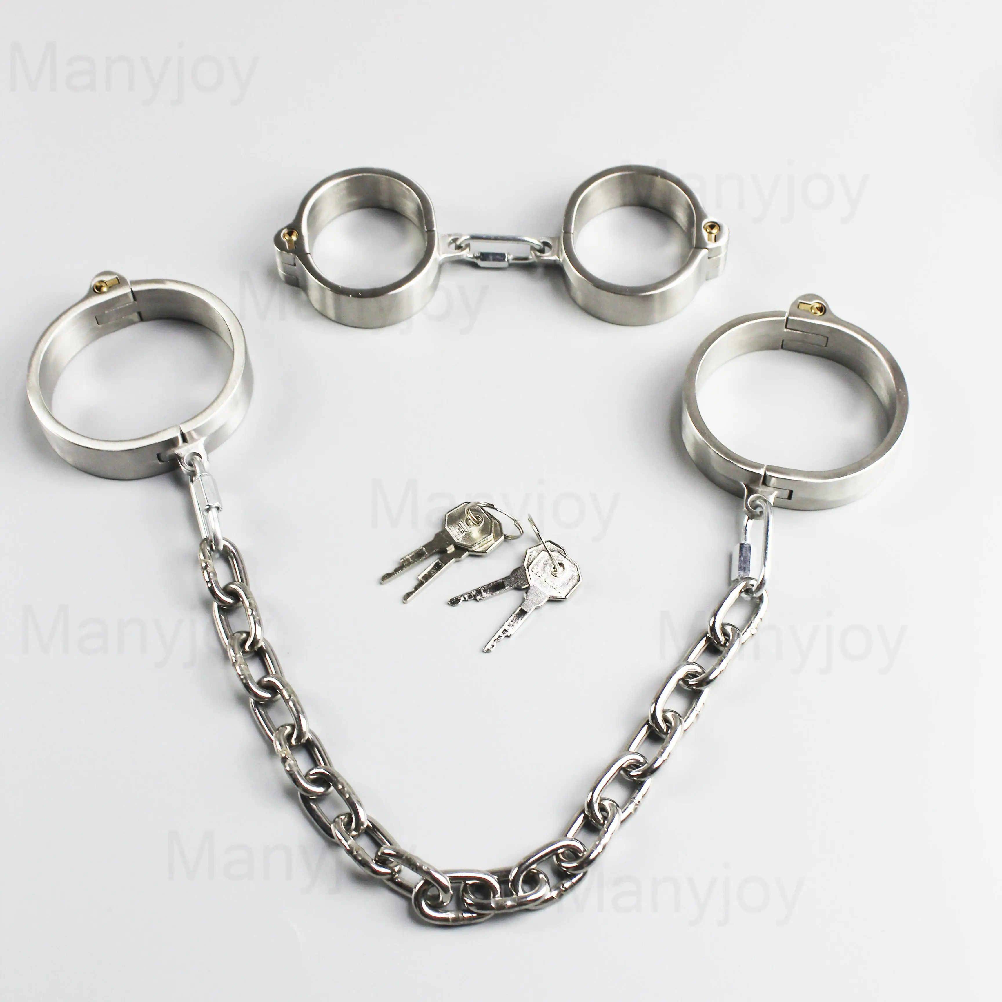 BDSM Stainless Steel Handcuffs Wrist Ankle Cuffs with Removable Chain Restraint Shackles Slave Sex Game Adult Roleplay Women Men