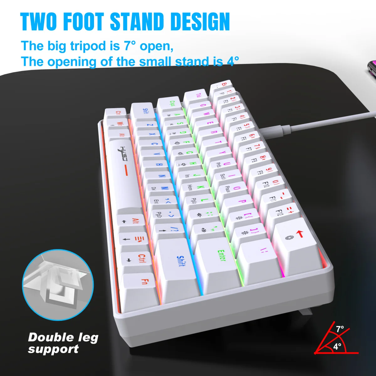 HXSJ wired mechanical keyboard 61 key blue axis USB-C key cable separation plug and play gaming office mechanical keyboard PC