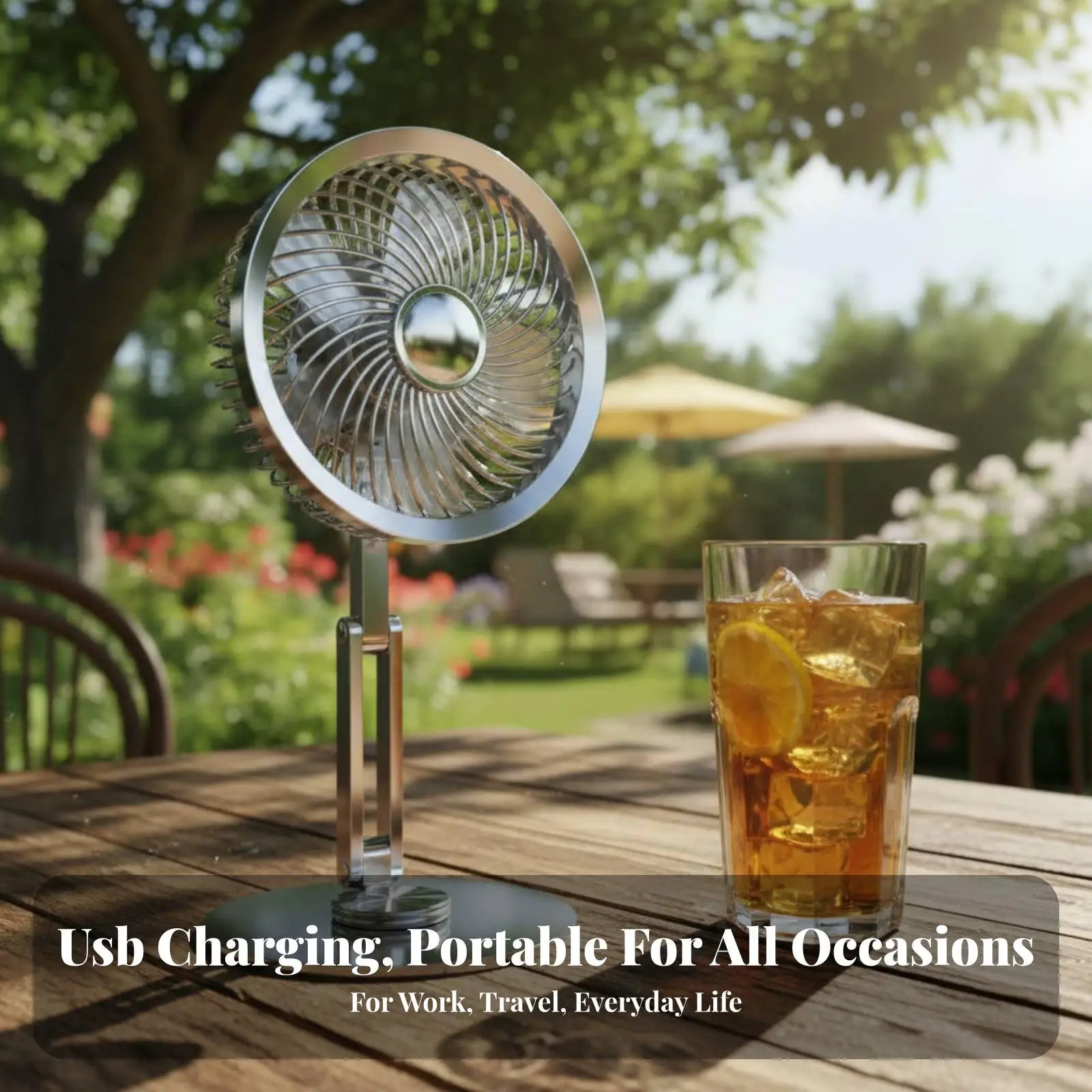 Rechargeable Desk Fan Metal Body USB Powered Portable Cooling Fan with Foldable Design for Office Travel Bedroom Use