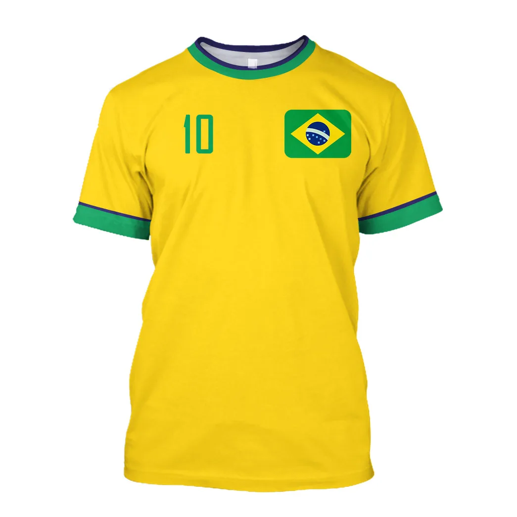 Brazil Football Tracksuits Outdoor Run Fitness Sports Tees Fashion O-neck Men's T Shirts Summer Quick Dry Material Women's Tops