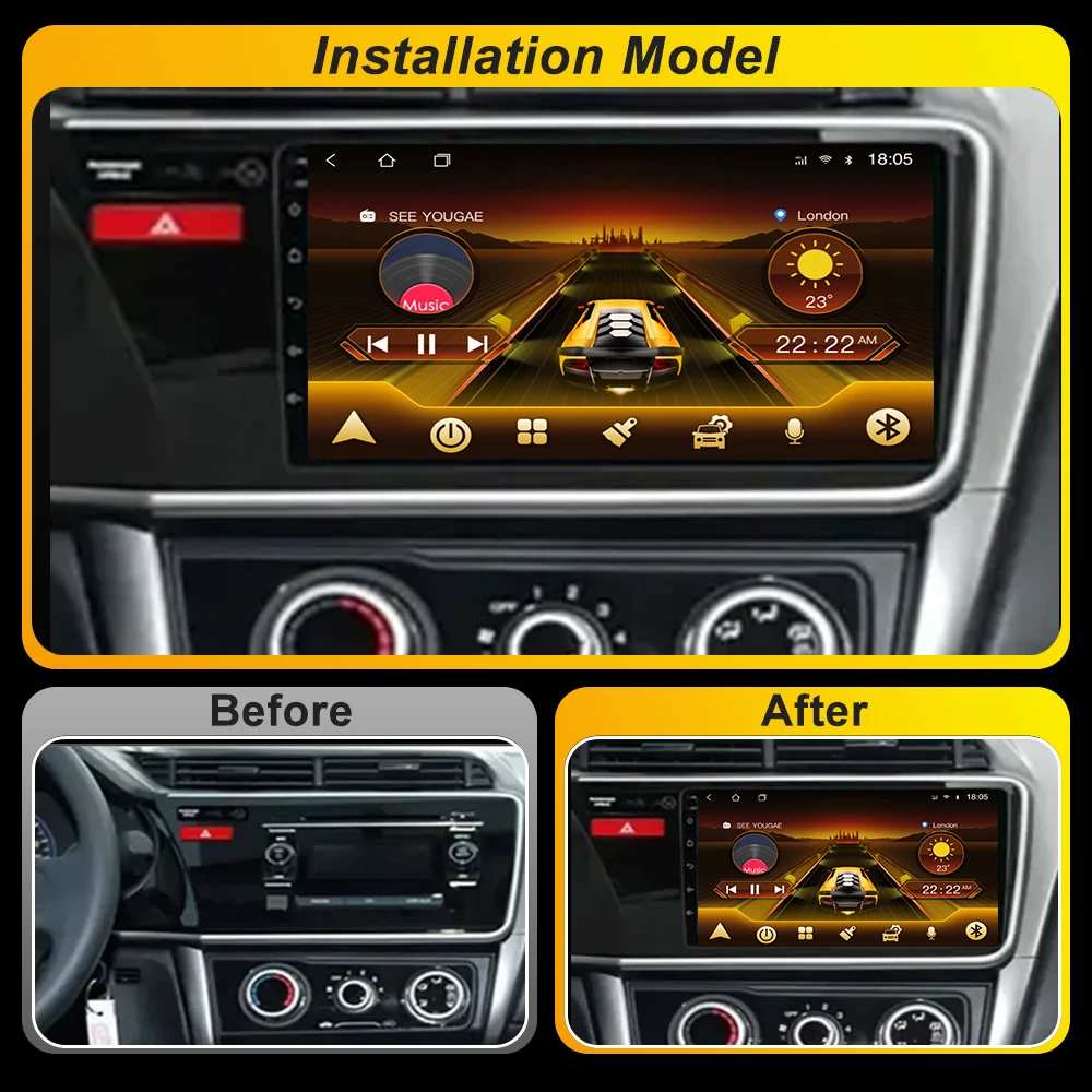 Android 16 for Fit Honda City 2014 2015 2016 2017 Car Radio Multimedia Video Player  GPS Navigation Touch Screen Wifi 4G 8 Core