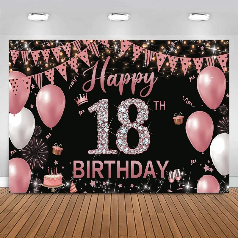 

Birthday Decorations Backdrop Banner Happy 18th Birthday Party Decorations for Girls Rose Gold Birthday Photography Background