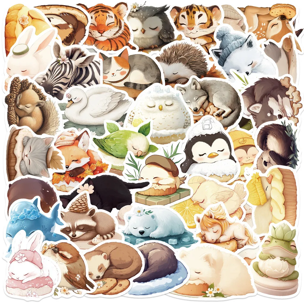 50Pcs Sleeping Animal Series Stickers Waterproof Non-Infringing PVC Decals for DIY Phone Cases Journals Giajar Sticker Store