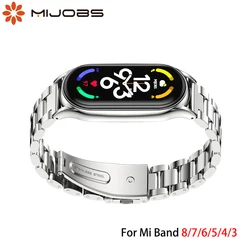 Pulseira de metal inoxidável para Xiaomi Mi Band, Pulseiras, Pulseira, Versão Global, NFC, 8, 9, 7, 6, 5, 4, 3