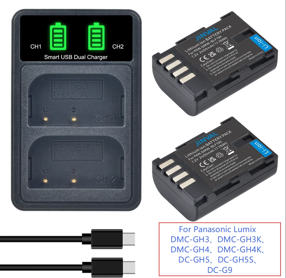 2400mAh DMW-BLF19E BLF19 Camera Li-ion Battery+PD 20W Fast Dual Charger for Panasonic Lumix GH3 GH3K GH4 GH4K GH5 GH5S G9 Camera