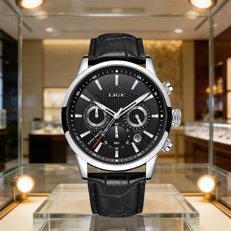 

New Fashion LIGE Man Watch Casual Sports Retro Leather Belt Waterproof Calendar Luminous Quartz Watches for Men Reloj Hombre+Box