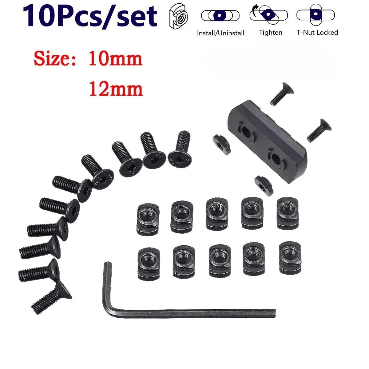10Pcs M4 10mm 12mm Thread MK Screw And Nut Rails T-Nut Screw Set for MK Handguard Rail Sections Hunting Accessories