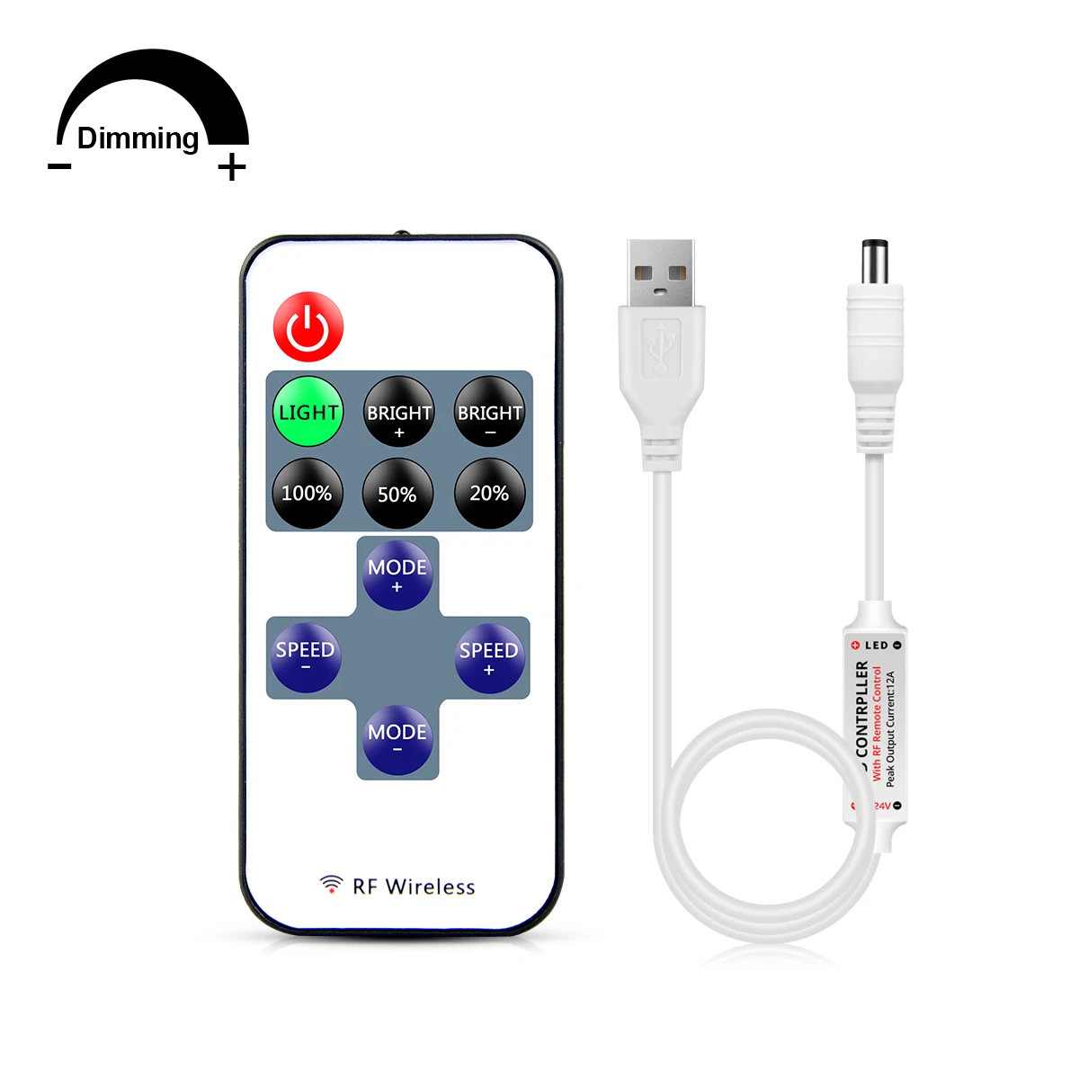 DC5V USB Ściemnialny kontroler LED ze ściemniaczem RF Pilot ON/OFF 5V DC żeński LED Strip Light