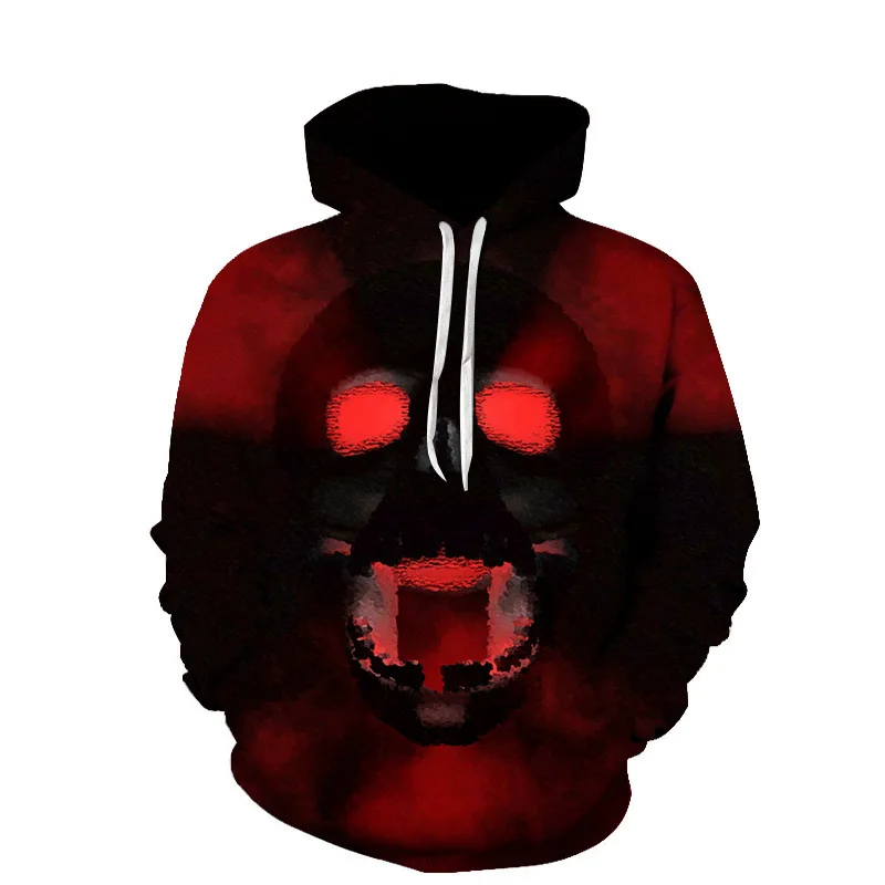 2021 New 3D Fashion Trend Skull Red Pattern Spring and Autumn Hooded Pullover Men's Clothes