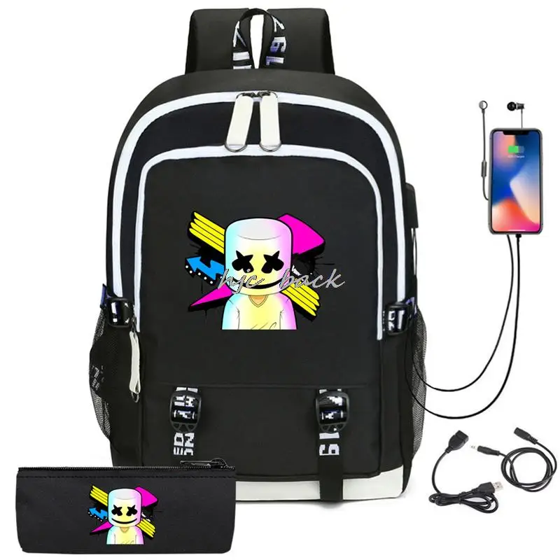 Backpack DJ Marshmello USB Boys Girls Book School Bag Large Capacity Teenagers Student Schoolbags Women Men Travel Backpack Sets