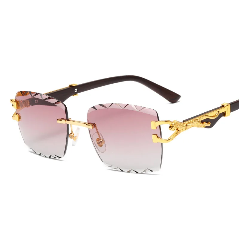 Square Rimless Sunglasses Women Men Cut Edge Golden Leopard Small Frame Sun Glasses Designer Retro Shade Eyewear UV400 oculos