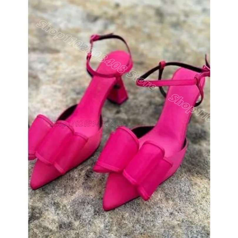

Rose Red Bowknot Decor Sandals Pointed Toe Ankle Buckle Summer Casual Party New Stylish Women Sandals 2025 Zapatos Para Mujere