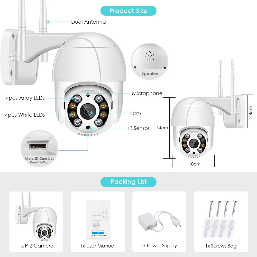 8MP ICSee Outdoor WIFI Surveillance Camera Security Protection Waterproof Wireless IP Camera Full Color Night Vision