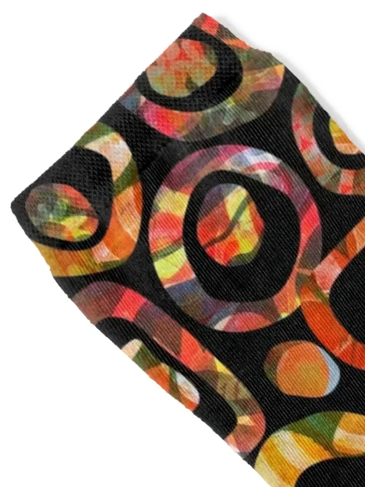 Groovy Multi-colored Shapes on Black Socks Sports luxury Socks Woman Men's