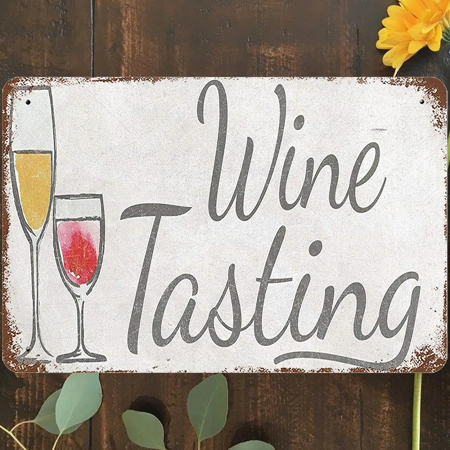Vintage Metal Tin Sign 8;x12;, Wine Tasting Wall Art Decor, Wine Glass Poster for Home Living Room Bedroom Garden Garage Cafe Ba