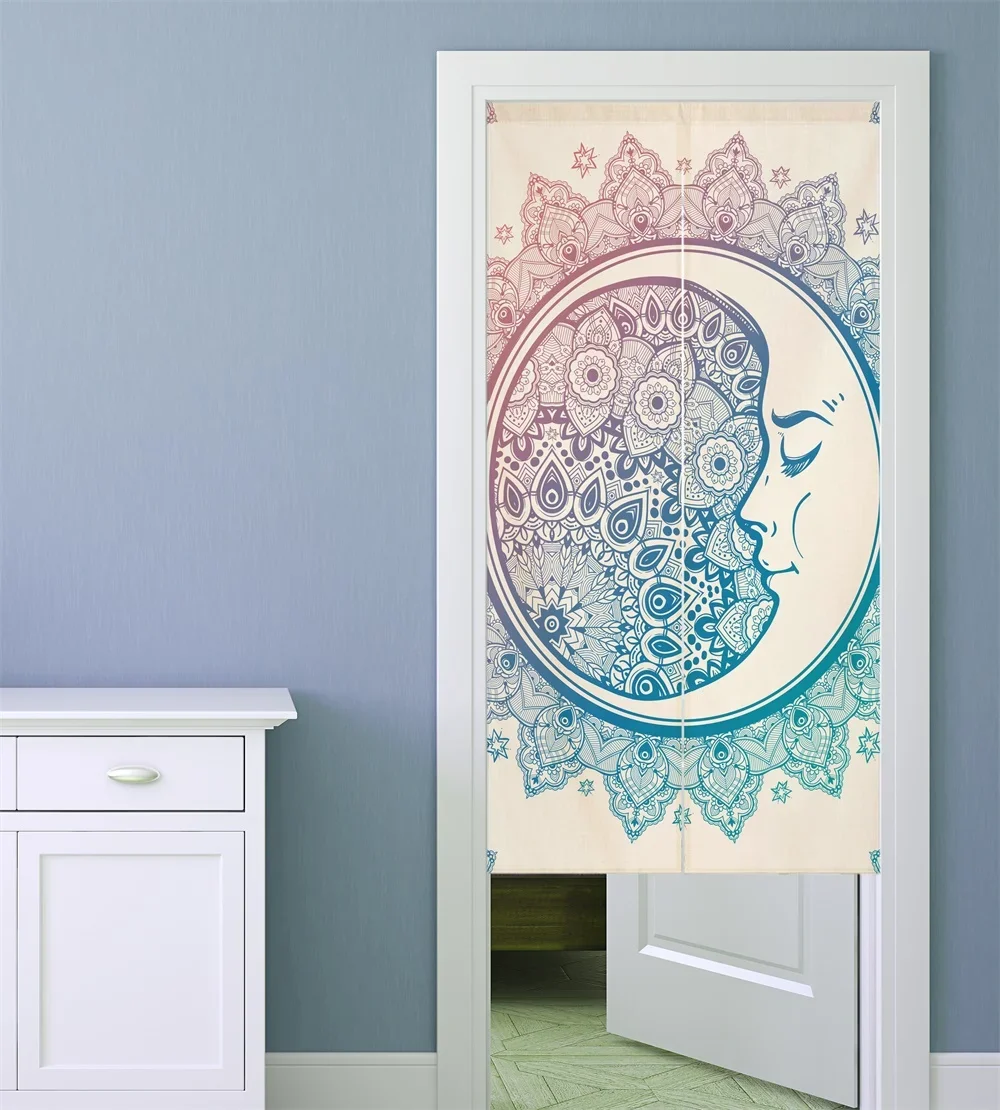 Creative Mandala Moon Door Curtain for Living Room Restaurant Kitchen Half-Curtains Entrance Partition Curtain Home Decor Noren