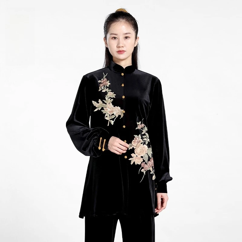 Velvet Tai Chi Suit Winter Thick Warm Kung Fu Uniform for Women Men Unisex Martial Arts Clothing Elegant Embroidery