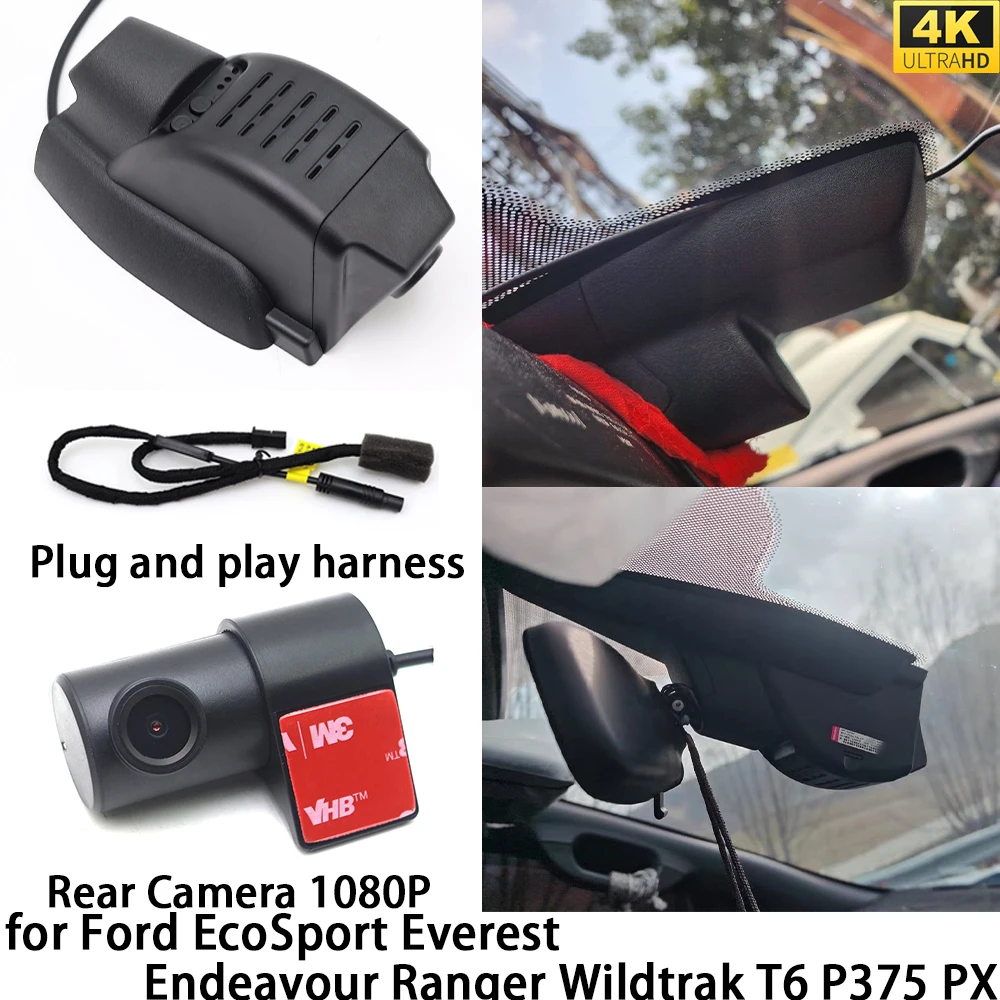 Cámara DVR 4K para Ford EcoSport, Everest, Endeavour, Ranger Wildtrak T6 P375, Cámara Delantera y Trasera OEM, Grabador de Video Wifi 2160P con Grabación en Bucle
