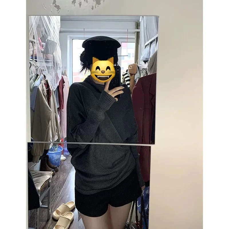 Graue Fledermausärmel Pullover Pullover 2000er Jahre koreanische Mode schlanke Langarm Strickwaren Y2k Subkultur koreanische Mode gestrickte Tops