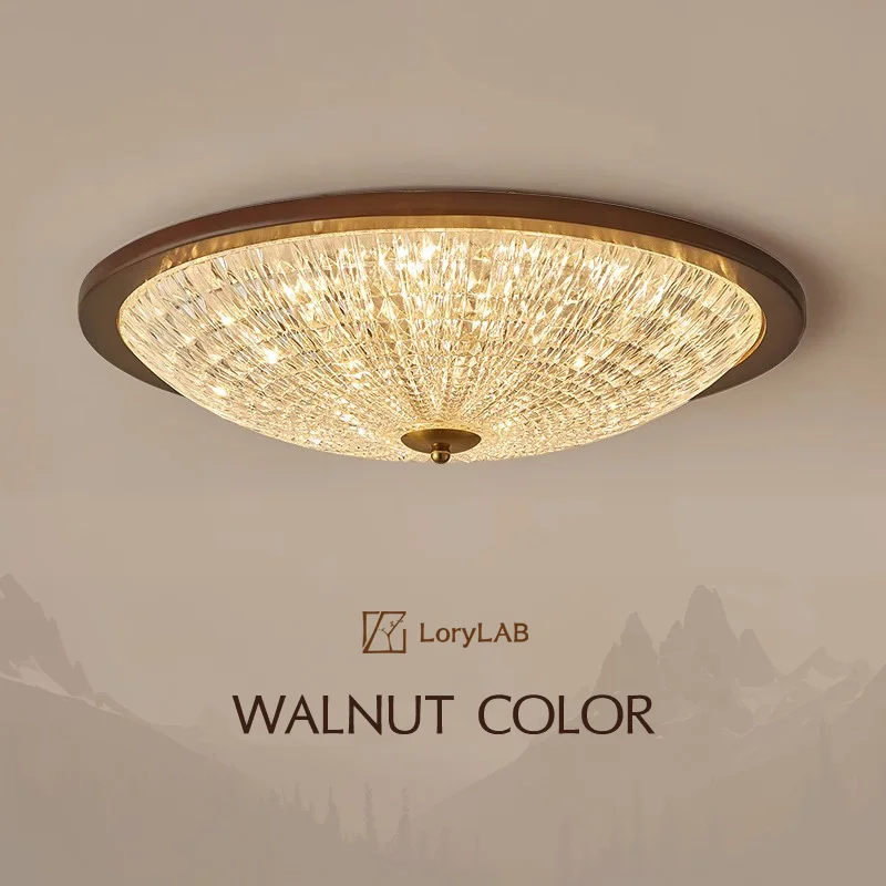 French Vintage Rotundity Wooden Base LED Ceiling Lights Acrylic Lampshade Restaurant Bedroom Kitchen Living Room Hanging Lamps