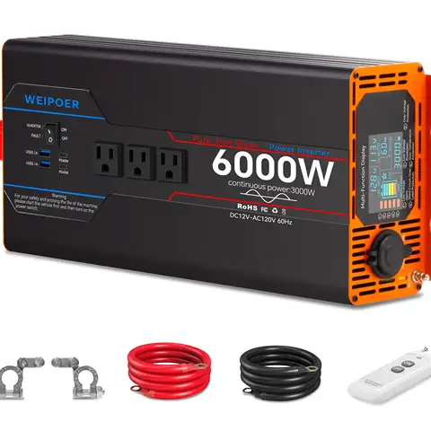 WEIPOER 5000W Car Pure Sine Wave Inverter DC 12V/24V to AC 120V for Car RV – Power Converter with USB, AC Outlets, LCD, Remote