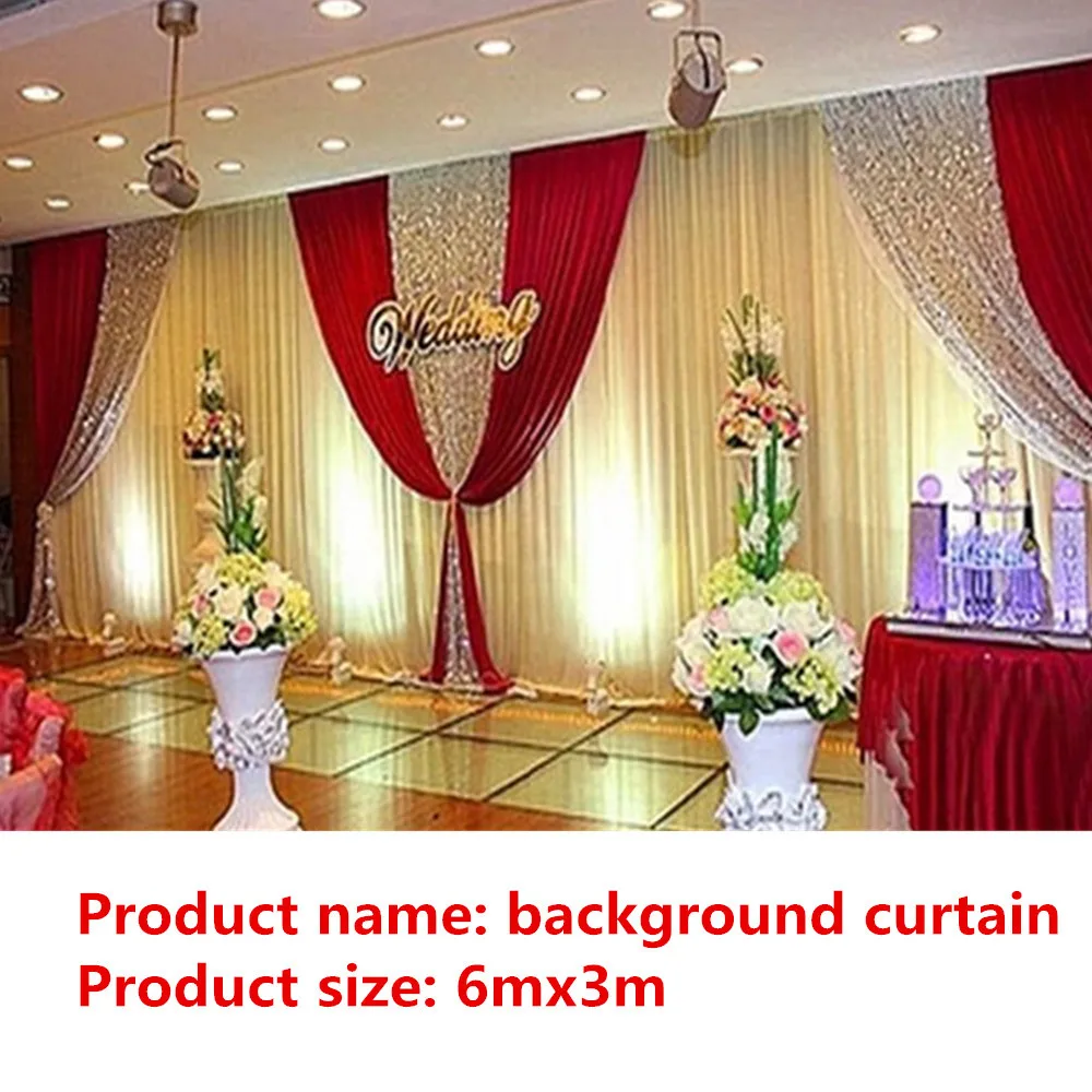 New Drape Curtains With White Yarn, Ice Silk, Burgundy Wedding Backdrop, Stage Background, Wall Decor, Party Event, X 6m