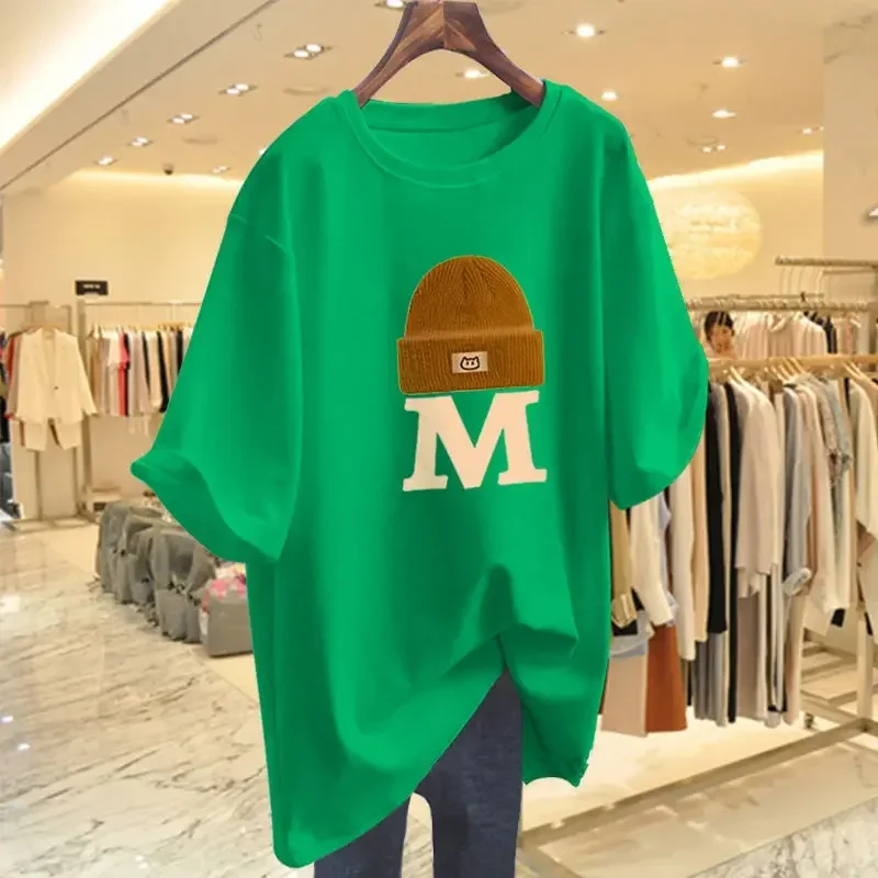 

Summer Vintage Casual Basics Tees 100% Cotton Loose Short Sleeve Top Pullovers Women Clothing Letter Printed T-shirt