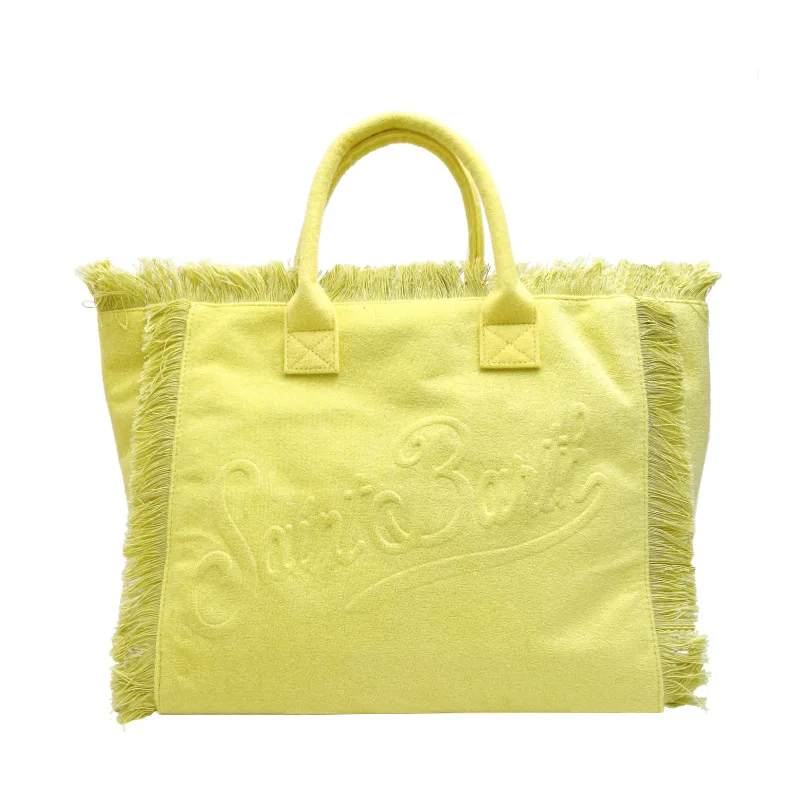 SAINT BARTH Autumn/Winter New Towel Bag Women's Large Capacity Casual Yellow Plush Bag Tassel Laptop Bag