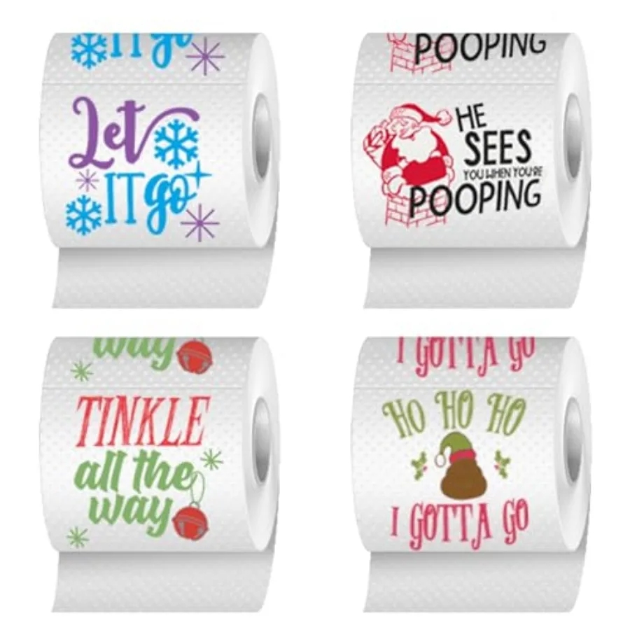 

Christmas Toilet Paper Roll Pack of 4 Holiday Gag Gifts, Funny Christmas Gifts, Perfect for White Elephant and Holiday Parties