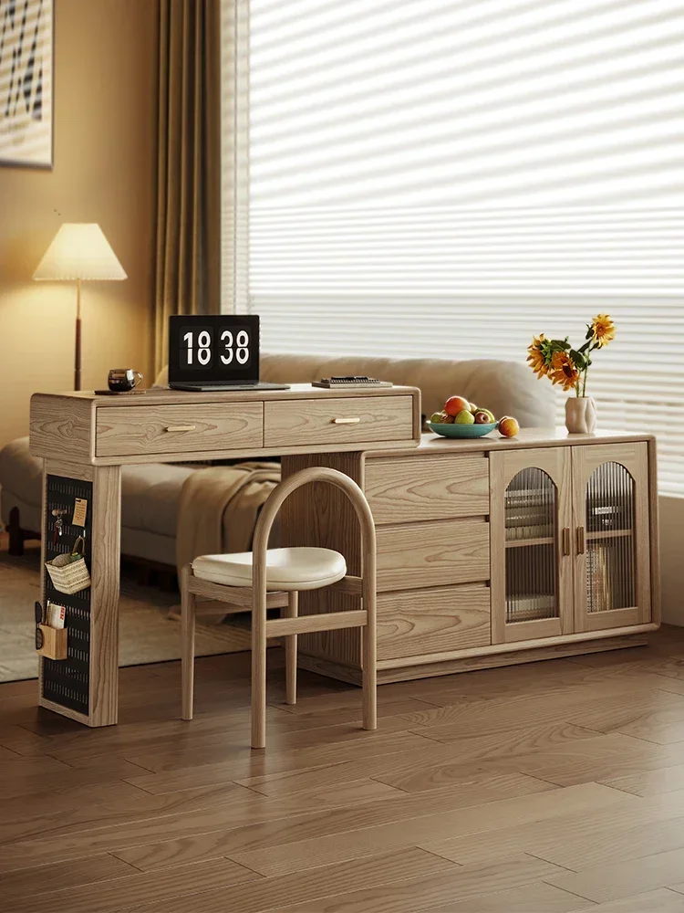 Nordic Ash Storage Integrated Bedroom Simple Cloud Mirror Storage Log Makeup Table