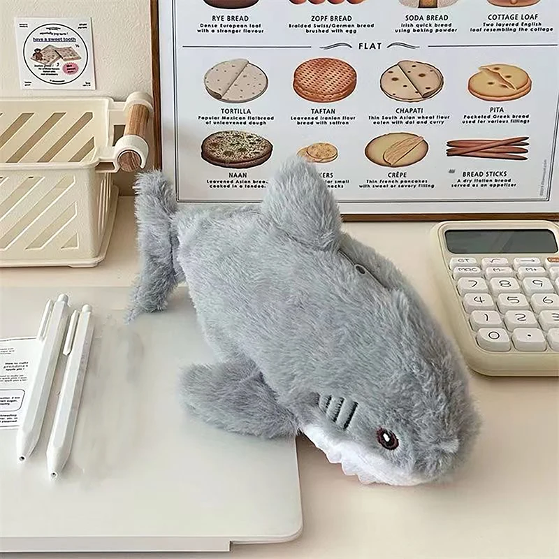 1PC Cute Plush Shark Pencil Case Student Stationery School Supplies Kawaii Doll Back to School Storage Bag Pen Bag Stationery