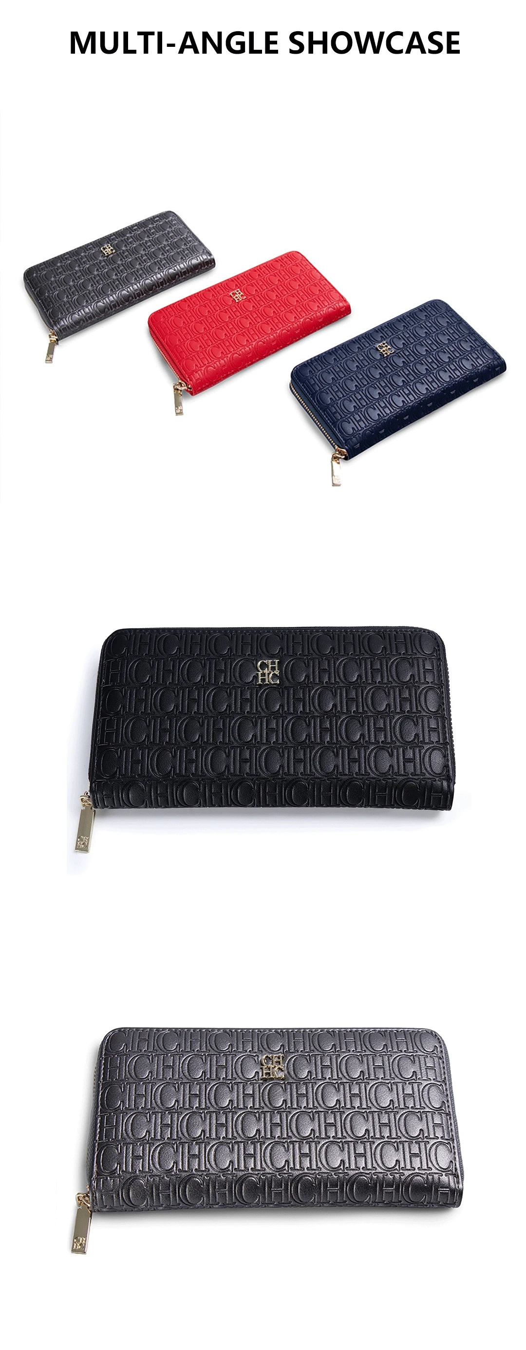 CH Fashion Classic Women's Portable Wallet Solid Color Design Multi-Letter Embossed Women's Coin Purse Minimalist