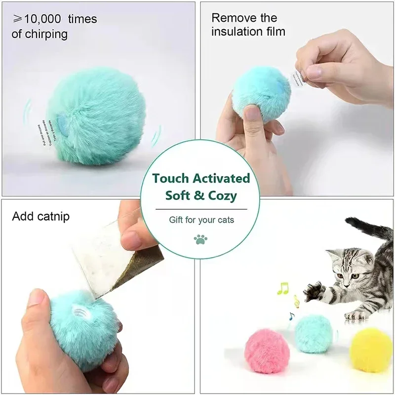 Pet Calls Ball Cat Sounds Out Loud Toy Ball Teases Cat Mint Gravity Plush Ball Bird Calls Insect Chirping view 5