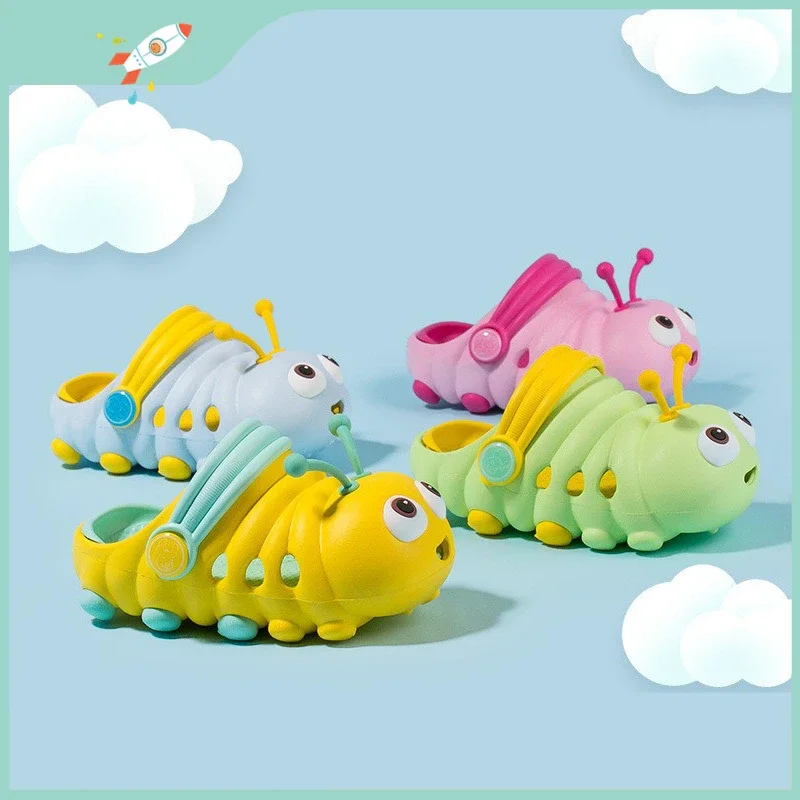 Children Shark Hole Shoes Summer Home Baby Non-Slip Slipper Thick Sandals Cartoon Caterpillar Soft Bottom Children Slippers