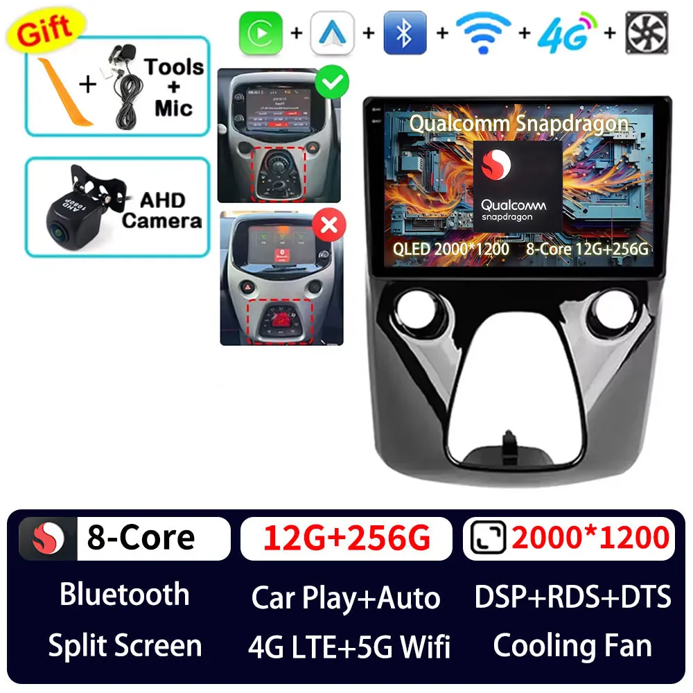 Android 15 Autoradio Voor Peugeot 108 Citroen C1 Toyota Aygo B40 2014 - 2021 Gps Multimedia Speler Navi Draadloze carplay Auto Dsp