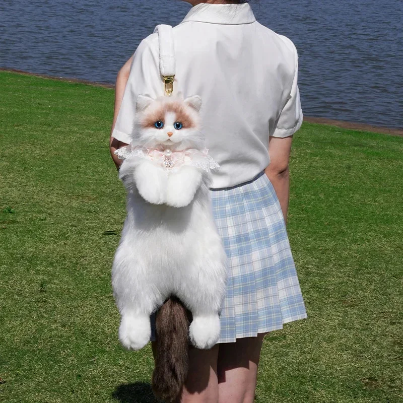 

New Simulation Plush Cat Backpack Handmade Cute Doll Cat Bag Fashion Shoulder Bag For Women Girl Birthday Gift Christmas Travel