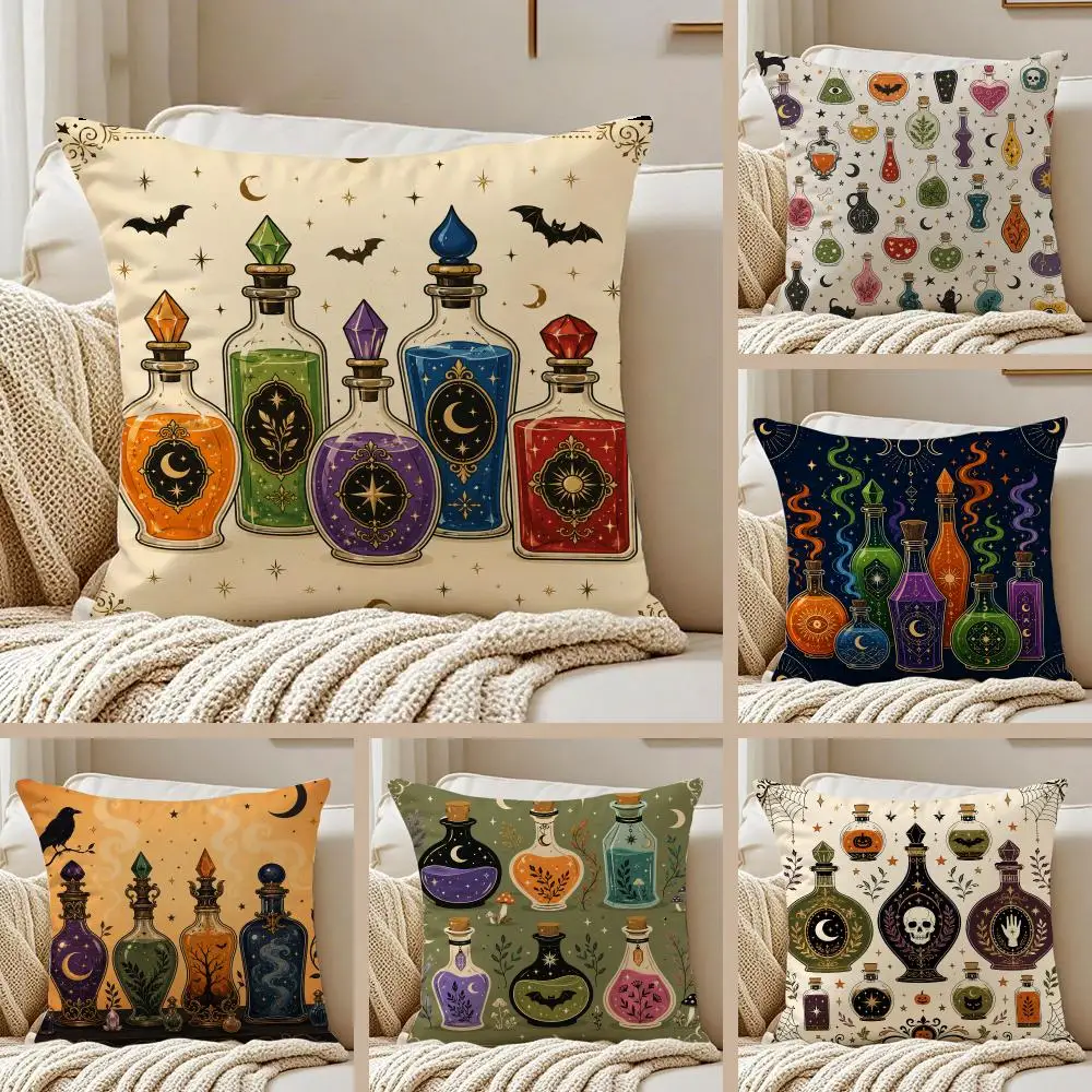 Halloween Potion Bottle Cushion Cover Pillowcase Anti-dustmite Invisible Zipper Short Plush Sofa Cushion