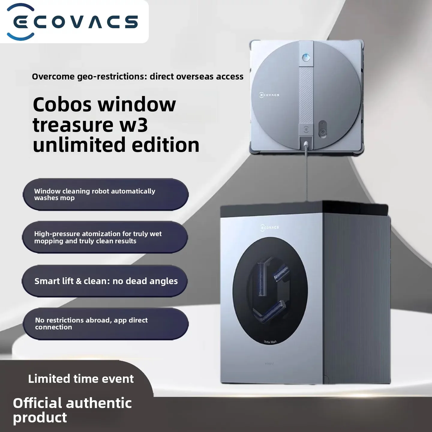Automatic Window Cleaning Robot with Self-Cleaning Base, Lock-Free APP Direct Control, Electric Window Washer for Home Glass