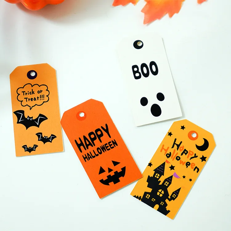 50PCS/lot Halloween Kraft Paper Hanging Tags Pumpkin Ghost Bat Type Crafts Labels for Halloween DIY Gifts Wrapping Supplies