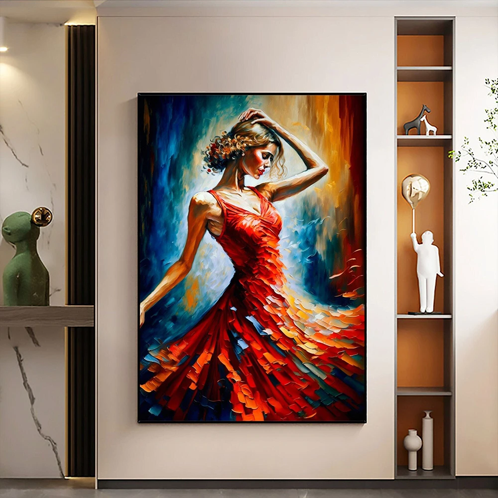 Hand Painted Oil Painting Beautiful Girl Oil Painting Abstract Red Texture Wall Art Custom Painting Minimalist Bedroom Decor