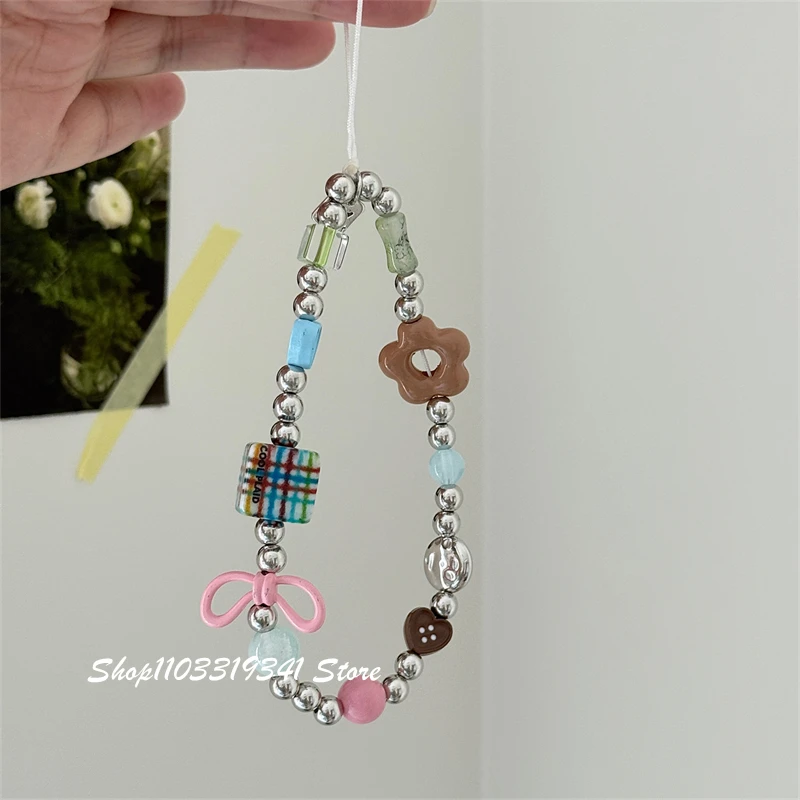 

Корейский милый цветок с бантом из бисера, подвесная цепочка для телефона, аксессуары для камеры, подвесная веревка, анти-потерянный ремешок, подвесной ремешок