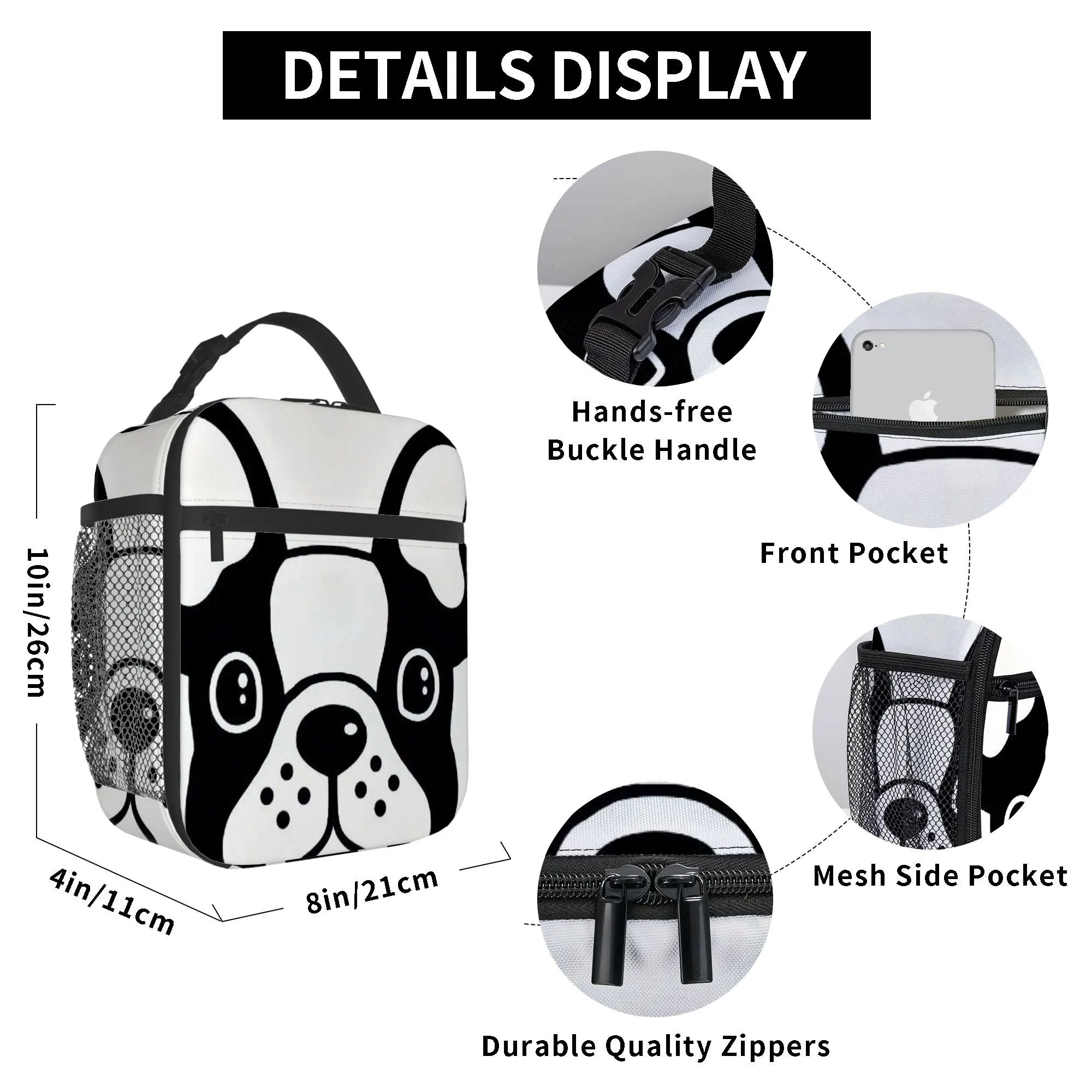 1pc Cute French Bulldog Thermal Bag Insulated Lunch Box, Thermal Cup Holder Non-Food Contact Thermal Tote for Hot Cold Storage