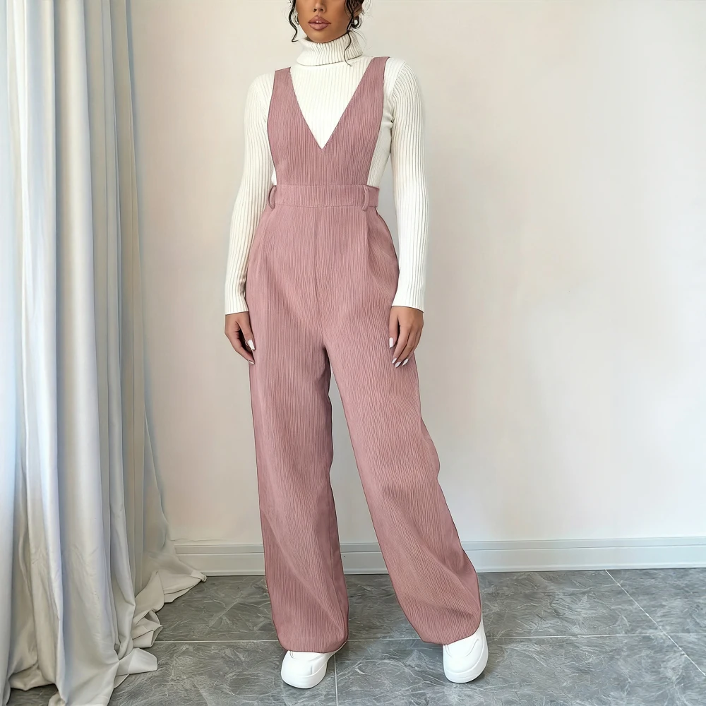 

Autumn Casual Style Jumpsuit Regular Fit No Collar No Decoration Women's Bottom Wear Fashionable Comfortable One-Piece Suit