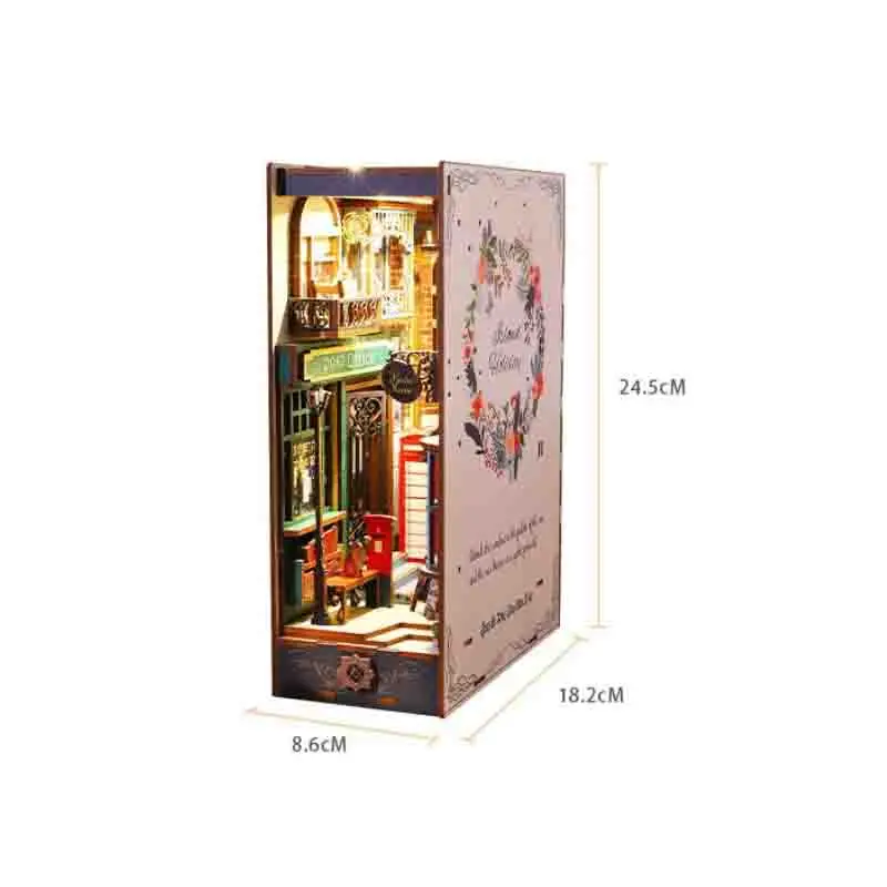 Zestaw DIY Drewniany Book Nook Wkładka do Półki Casa Miniaturowy Domek dla Lalek Wyspa Wakacje Kreatywny Zestaw do Składania Podpórka do Książek Puzzle 3D dla Dorosłych