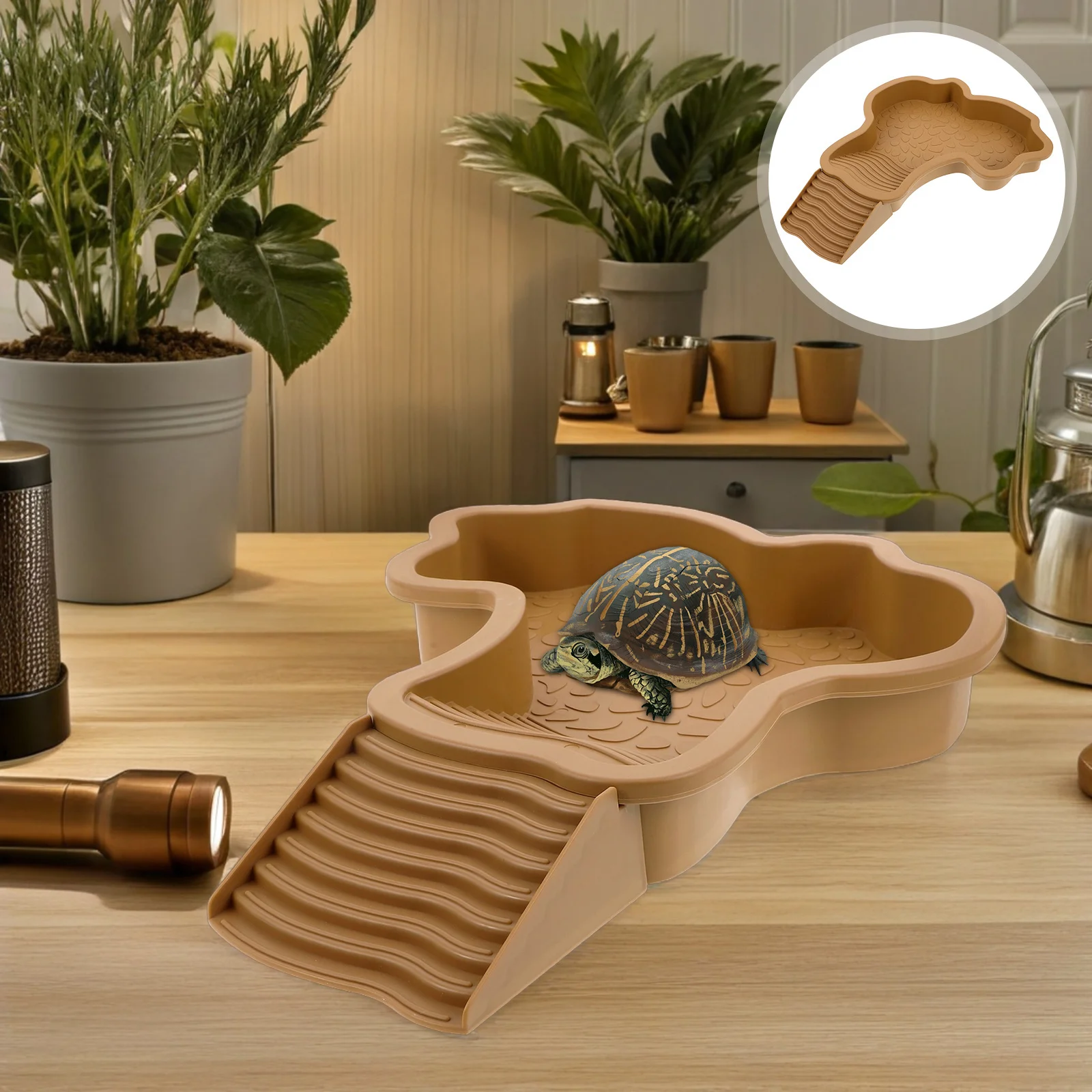 

Large Turtle Basking Platform Plastic Reptile Bathing Pool Non Slip Ramp for Aquatic Turtles Sunbathing Food Water Dish Tortoise